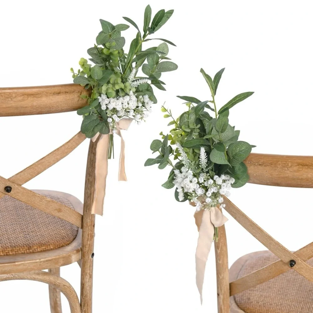 Ling's Moment Chair/Pew Florals in White, Sage, & Greenery. Used once, like new